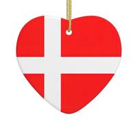 Denmark Danish Flag Christmas Tree Ceramic Hanging For Christmas Tree Decorations Heart-Shaped Pendant With Gold Rope