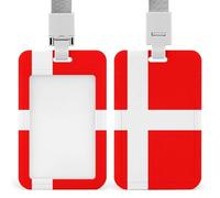 Denmark Danish Flag ID Badge Holder with Lanyard - Hard Plastic ID Card Holder Waterproof Name Tag Holders, Heavy Duty Badge Reel Vertical Card Protector for Office Nurse Teacher
