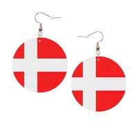 Denmark Danish Flag Leather Round Earrings Daily Accessories Working At Work Women'S Fashion