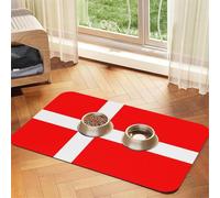 Denmark Danish Flag Patterned Pet Feeding Mat with Water-Absorbing PU Top & Rubber Base - Anti-Slip Dog Cat Food Mat for Cats, Dogs & Pets, 40x60cm