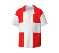 Denmark Danish Flag Print Classic Short Sleeve Button Down Casual Shirt Keep Cool Relaxed Summer Activities, Black, Medium