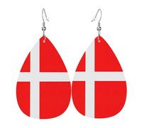 Denmark Danish Flag Print Leather Dangle Earrings - Lightweight Teardrop Costume Earrings for Parties, Valentine's Day