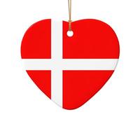 Denmark Danish Flag Print Star and Heart Shaped Holiday Ceramic Ornaments Christmas Tree Hanging Xmas Decor