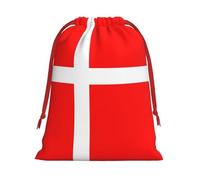 Denmark Danish Flag Print Ultra Soft Plush Drawstring Gift Bag, Xmas Party Candy Treat Favors, Christmas Holiday Sacks, Wedding Jewelry Pouches