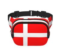 Denmark Danish Flag Print Unisex Square Double Layer Waist Bag Crossbody Fanny Pack Travel Workout Accessory, Black, One Size