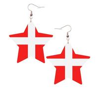 Denmark Danish Flag Printed Leather Pierced Earring Set, 1 Pair Lightweight Bohemian Earrings Birthday Party Jewelry Gifts For Women