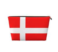Denmark Danish Flag Printed Leather Travel Toiletry Makeup Bag with Gold Zipper for Women on the Go