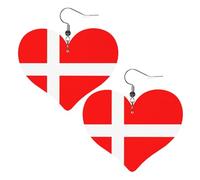 Denmark Danish Flag Prints Leather Heart earrings Pendant Stylish and light Lightweight Dangle for Women Girls, One Size, Leather, No Gemstone
