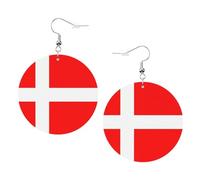 Denmark Danish Flag Prints Leather Round Earrings Pendant Stylish And Light Lightweight Dangle For Women Girls, One Size, Leather, No Gemstone