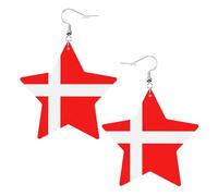 Denmark Danish Flag Prints Leather star earrings Pendant Stylish and light Lightweight Dangle for Women Girls, One Size, Leather, No Gemstone
