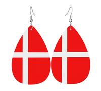 Denmark Danish Flag Prints Leather Teardrop earrings Pendant Stylish and light Lightweight Dangle for Women Girls, One Size, Leather, No Gemstone
