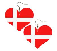 Denmark Danish Flag Prints Stylish Heart-Shaped Earrings Lightweight Women'S Accessories Perfect For Parties And Valentine'S Day.