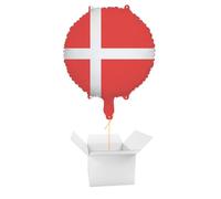 Denmark Danish Flag Round Foil Balloon - Inflated Balloon In A Box
