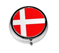 Denmark Danish Flag Round Pill Box. Portable Daily Medication Organizer, Travel-Friendly Design.