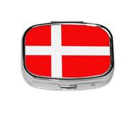 Denmark Danish Flag Square Pill Box with Full Print Design - Portable Metal Travel Case for Vitamins & Medication, 2.2x1.6x0.7 Inch.