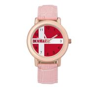 Denmark Danmark Flag Womens Leather Strap Elegant Lady Wrist Watches Casual Band Three-Hand Watch