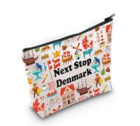 Denmark Travel Gift Next Stop Denmark Cosmetic Bag Traveler Gift Denmark Vacation Makeup Bag Danish Landmark Trip Gift