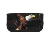 DENMER 3D Bald Eagle Printed Canvas Pencil Case, Spacious Pen Pouch for School, Office and Travel