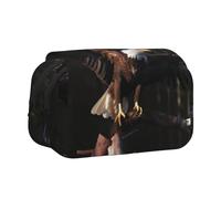 DENMER 3D Bald Eagle Printed Flip Pencil Case with 2 Compartments, Large Capacity, Portable Stationery Organizer for School, Travel and Art