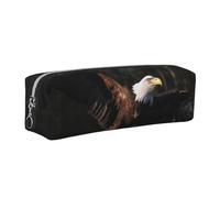 DENMER 3D Bald Eagle Printed Leather Pencil Case Cute Stationery Organizer Simple Makeup Bag Pen Pouch, Silver Zipper
