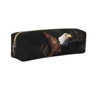 DENMER 3D Bald Eagle Printed Leather Pencil Case Cute Stationery Organizer Simple Makeup Bag Pen Pouch, Gold Zipper