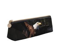 DENMER 3D Bald Eagle Printed Zipper Pencil Case Cute Stationery Organizer PVC Leather Triangle Makeup Bag Pen Pouch