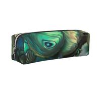 DENMER Abalone Nacre Printed Leather Pencil Case Cute Stationery Organizer Simple Makeup Bag Pen Pouch, Silver Zipper