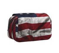 DENMER American Flag Independence Fourth of July Printed Flip Pencil Case with 2 Compartments, Large Capacity, Portable Stationery Organizer for School, Travel and Art
