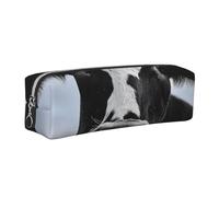 DENMER Animal Funny Cow Head Black White Printed Leather Pencil Case Cute Stationery Organizer Simple Makeup Bag Pen Pouch, Silver Zipper