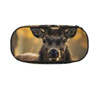 DENMER Antler Red Deer Printed Oxford Fabric Pencil Case with Spacious Design for School, Office, Travel - Multi-Use Stationery & Makeup Pouch