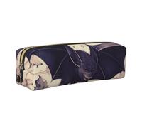 DENMER Bat Print Printed Leather Pencil Case Cute Stationery Organizer Simple Makeup Bag Pen Pouch, Gold Zipper