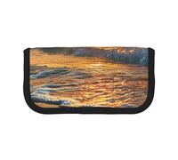 DENMER Beach Wave Sunset Printed Canvas Pencil Case, Spacious Pen Pouch for School, Office and Travel