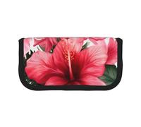 DENMER Beautiful Hibiscus Flower Printed Canvas Pencil Case, Spacious Pen Pouch for School, Office and Travel