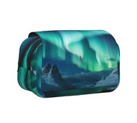 DENMER Beautiful Northern Lights Printed Flip Pencil Case with 2 Compartments, Large Capacity, Portable Stationery Organizer for School, Travel and Art