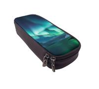 DENMER Beautiful Northern Lights Printed Leather Flip Pencil Case - Multifunctional Organizer for School, Office & Travel