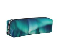 DENMER Beautiful Northern Lights Printed Leather Pencil Case Cute Stationery Organizer Simple Makeup Bag Pen Pouch, Silver Zipper