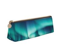 DENMER Beautiful Northern Lights Printed Zipper Pencil Case Cute Stationery Organizer PVC Leather Triangle Makeup Bag Pen Pouch