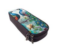 DENMER Beautiful Peacock Flowers Printed Leather Flip Pencil Case - Multifunctional Organizer for School, Office & Travel