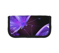 DENMER Beautiful Purple Butterfly Printed Canvas Pencil Case, Spacious Pen Pouch for School, Office and Travel