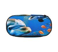 DENMER Beautiful Underwater World Dolphins Coral Printed Oxford Fabric Pencil Case with Spacious Design for School, Office, Travel - Multi-Use Stationery & Makeup Pouch
