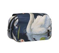 DENMER Beautiful White Swans on The Lake Printed Flip Pencil Case with 2 Compartments, Large Capacity, Portable Stationery Organizer for School, Travel and Art
