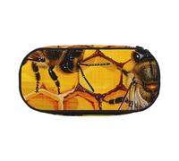 DENMER Bee On Honeycomb Printed Oxford Fabric Pencil Case with Spacious Design for School, Office, Travel - Multi-Use Stationery & Makeup Pouch