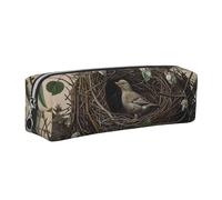 DENMER Birds Nest Printed Leather Pencil Case Cute Stationery Organizer Simple Makeup Bag Pen Pouch, Silver Zipper