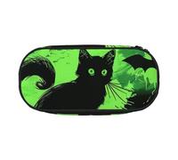 DENMER Black Green Ghost Horror Halloween Pumpkin Printed Oxford Fabric Pencil Case with Spacious Design for School, Office, Travel - Multi-Use Stationery & Makeup Pouch