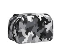 DENMER Black Grey White Camouflage Printed Flip Pencil Case with 2 Compartments, Large Capacity, Portable Stationery Organizer for School, Travel and Art