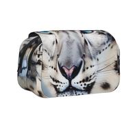DENMER Blue Eyed Snow Leopard Printed Flip Pencil Case with 2 Compartments, Large Capacity, Portable Stationery Organizer for School, Travel and Art