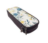 DENMER Blue Flower Floral Pattern Roses Printed Leather Flip Pencil Case - Multifunctional Organizer for School, Office & Travel