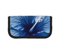 DENMER Blue Hibiscus Printed Canvas Pencil Case, Spacious Pen Pouch for School, Office and Travel