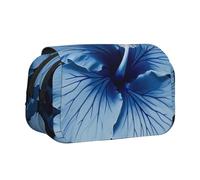 DENMER Blue Hibiscus Printed Flip Pencil Case with 2 Compartments, Large Capacity, Portable Stationery Organizer for School, Travel and Art