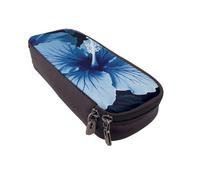 DENMER Blue Hibiscus Printed Leather Flip Pencil Case - Multifunctional Organizer for School, Office & Travel